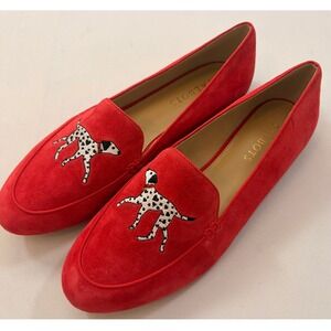 Talbots Ryan Loafers Women 9.5M Red Suede Dalmatian Dog Embroidered Flats NEW